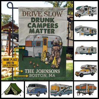 Camping Bear RV Drive Slow Custom Flag - Gift for Campers - Thegiftio UK
