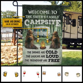 Camping Bear The Drinks Are Cold Custom Flag - Camper Gift - Thegiftio UK