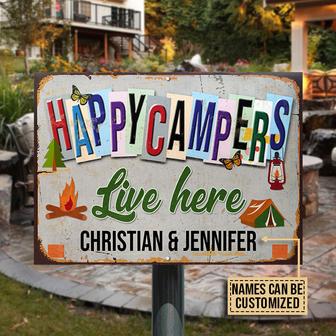 Happy Campers Live Here Custom Metal Sign - Gift for Campers - Thegiftio UK