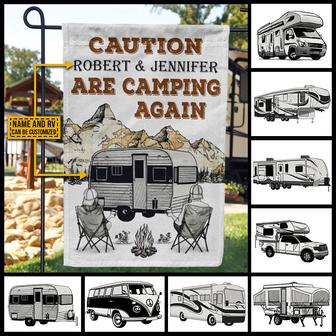 Caution Again Personalized Flag - Gift for Camping Couples - Thegiftio UK