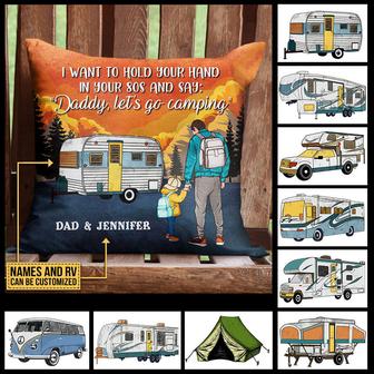 Personalized Camping Retro Dad Hold Hand Pillow - Thegiftio UK