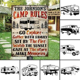 Camping Rules Explore Gather Custom Metal Sign - Thegiftio UK