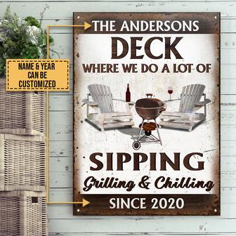 Personalized Deck Sipping Grilling Metal Sign - Thegiftio UK