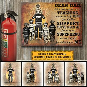 Firefighter Dad And Child Thank You Custom Metal Sign - Thegiftio UK