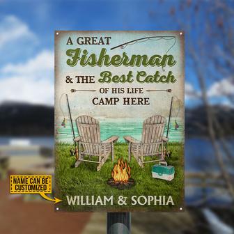 Fishing Couple Camp Here Custom Metal Sign - Couples Gift - Thegiftio UK
