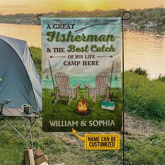 Fishing Couple Camp Here Personalized Flag - Couple Gift - Thegiftio UK