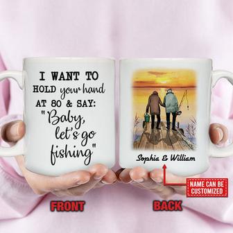 Fishing Old Couple Hold Your Hand Custom Mug - Couples Gift - Thegiftio UK