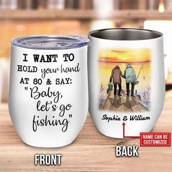 Fishing Old Couple Hold Your Hand Custom Wine Tumbler - Thegiftio UK