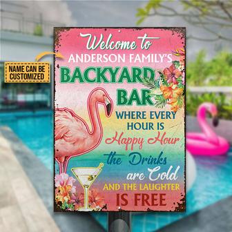 Personalized Flamingo Backyard Bar Custom Metal Sign - Gift - Thegiftio UK