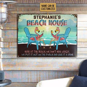 Personalized Flamingo Beach Give It A Drink Metal Sign - Thegiftio UK