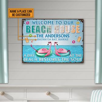 Personalized Flamingo Beach House Metal Sign - Beach Gift - Thegiftio UK