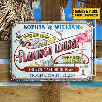 Personalized Flamingo Beach Open All Night Metal Sign - Thegiftio UK