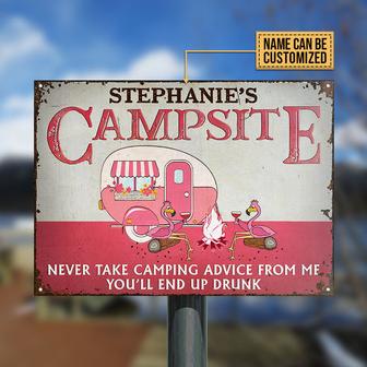 Camping Flamingo Personalized Metal Sign - Gift for Friends - Thegiftio UK