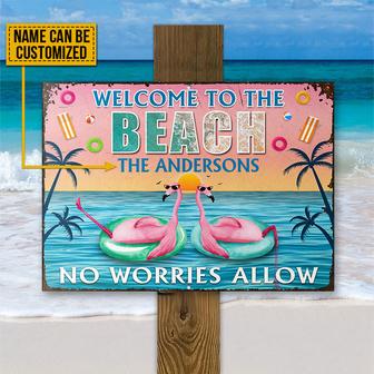 Personalized Flamingo No Worries Allow Custom Metal Sign - Thegiftio UK