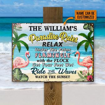 Personalized Flamingo Paradise Rule Metal Sign - Thegiftio UK