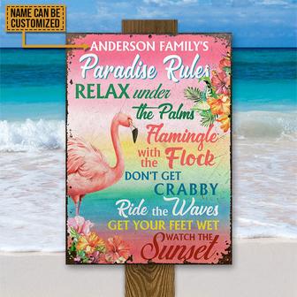 Flamingo Paradise Rules Custom Metal Sign - Gift for Friends - Thegiftio UK