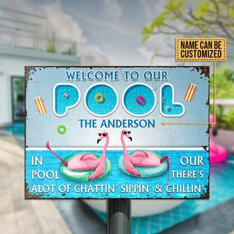 Flamingo Swimming Pool Chattin Sippin Custom Metal Sign - Thegiftio UK
