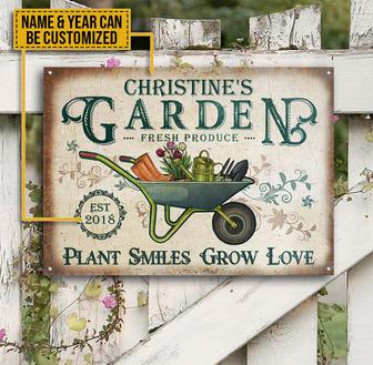Plant Smiles Grow Love Custom Metal Sign - Gardeners Gift - Thegiftio UK