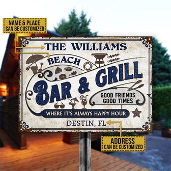 Personalized Grilling Beach Happy Hour Metal Sign - Thegiftio UK