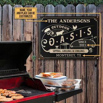 Personalized Grilling Outdoor Oasis Metal Sign - Thegiftio UK