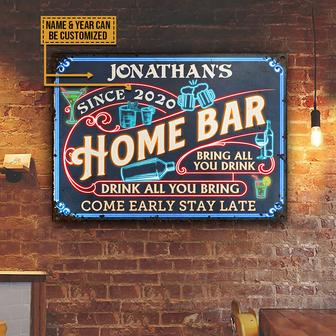 Home Bar Come Early Stay Late Custom Metal Sign - Thegiftio UK