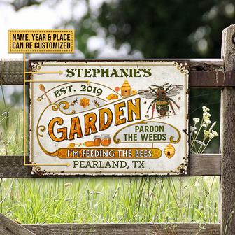 Personalized Honey Bee Vintage Pardon the Weeds Metal Sign - Thegiftio UK