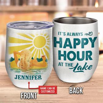 Lake Happy Hour Custom Wine Tumbler - Gift for Outdoorsy - Thegiftio UK