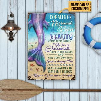 Mermaid Rules Custom Metal Sign - Gift for Mermaid Lovers - Thegiftio UK