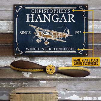 Personalized Pilot Hangar Navy Metal Sign - Gift for Pilots - Thegiftio UK
