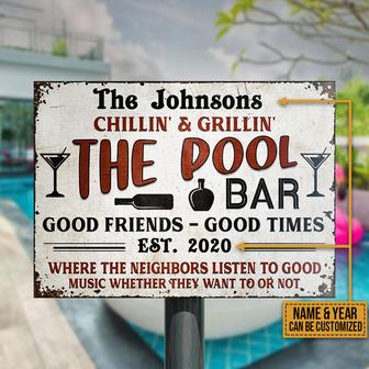 Personalized Pool Bar Chillin And Grillin Red Metal Sign - Thegiftio UK