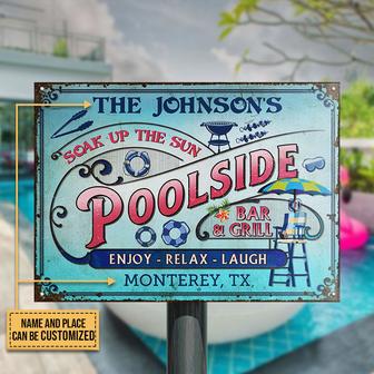 Pool Bar Grill Pink Blue Custom Metal Sign - Gift for Home - Thegiftio UK