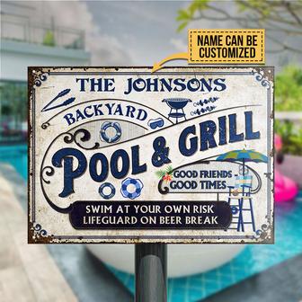 Pool Grilling Backyard At Your Own Risk Custom Metal Sign - Thegiftio UK