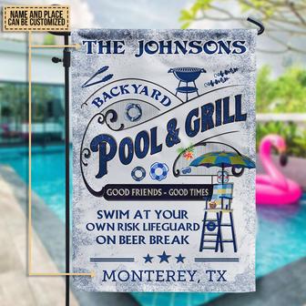 Personalized Pool Grilling Backyard At Your Own Risk Flag - Thegiftio UK