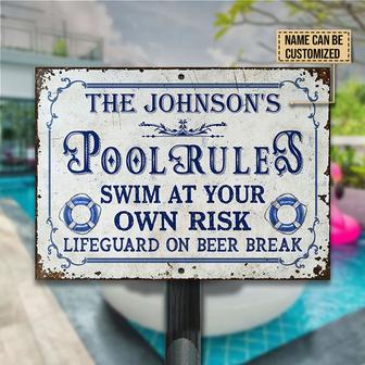 Personalized Pool Rules At Your Own Risk Custom Metal Sign - Thegiftio UK