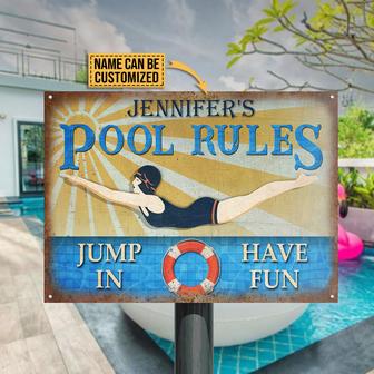 Personalized Pool Rules Girl Custom Metal Sign - Thegiftio UK