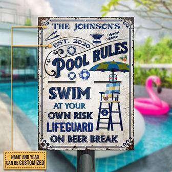 Personalized Pool Rules Swim At Your Own Risk Metal Sign - Thegiftio UK