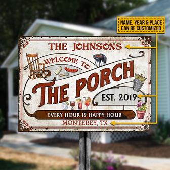 Personalized Porch Grilling Red Happy Hour Custom Metal Sign - Thegiftio UK