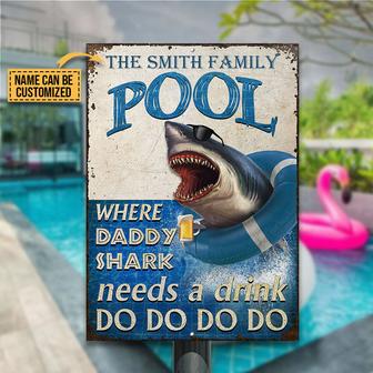 Shark Swimming Pool Needs A Drink Custom Metal Sign - Gift - Thegiftio UK