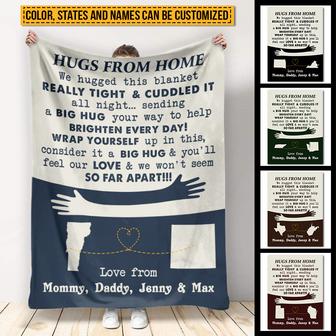 Personalized States Hugs From Home Custom Fleece Blanket - Thegiftio UK