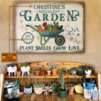 Succulent Garden Plant Smiles Grow Love Custom Metal Sign - Thegiftio UK