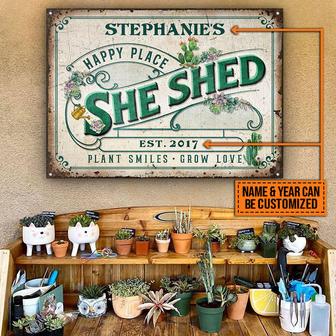 Succulent She Shed Plant Smiles Grow Love Custom Metal Sign - Thegiftio UK