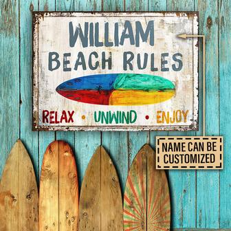Surfing Beach Rules Personalized Metal Sign - Thegiftio UK