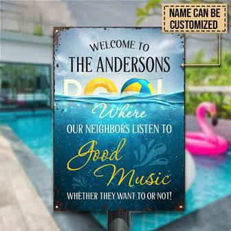 Personalized Swimming Pool Good Music Custom Metal Sign - Thegiftio UK
