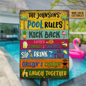 Swimming Pool Rules Kick Back Custom Metal Sign - Home Gift - Thegiftio UK
