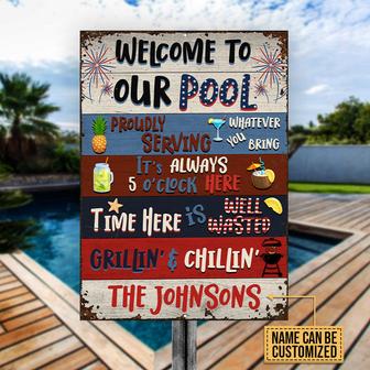 Personalized Swimming Pool Stars & Stripes Metal Sign - Gift - Thegiftio UK