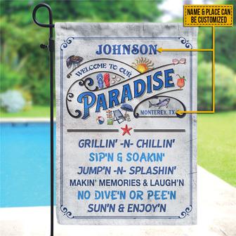 Welcome To Our Paradise Personalized Flag - Pool Decor Gift - Thegiftio UK