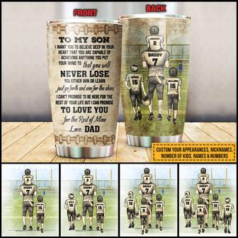 American Football Dad And Child Never Lose Custom Tumbler - Thegiftio UK
