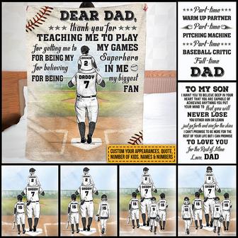 Personalized Baseball Dad And Child Thank You Dad Custom Blanket - Thegiftio UK