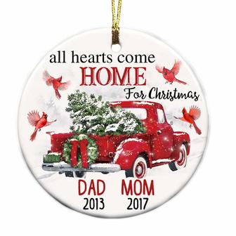 Personalized Cardinal Memorial Red Truck All Hearts Come Home For Christmas Ornament - Thegiftio UK