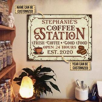 Personalized Coffee Station Fresh Coffee Custom Metal Sign - Thegiftio UK